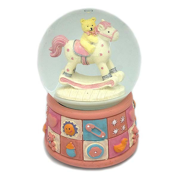Pink snowball, with little horse and little bear.