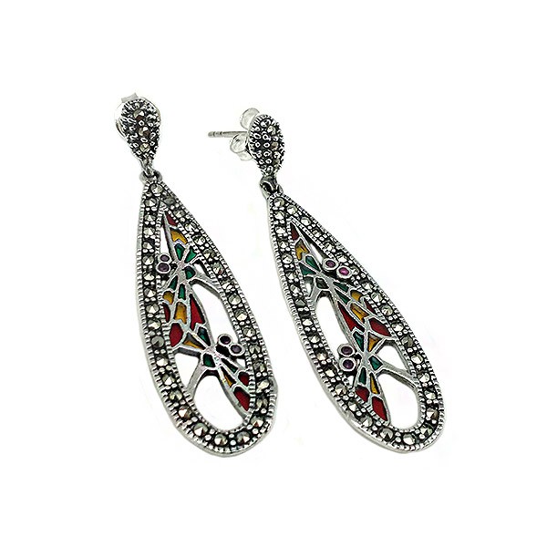 Long earrings with marcasites
