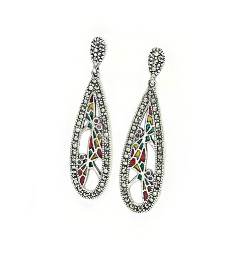 Long earrings with marcasites