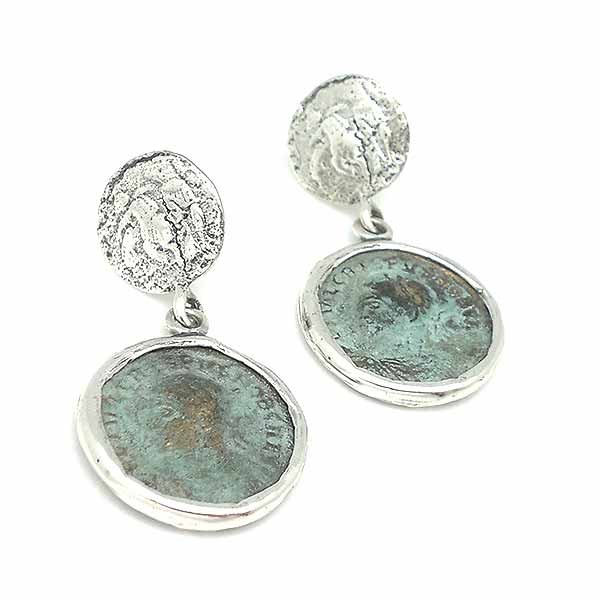 Pendientes con monedas romanas, elaborados en plata de ley y bronce
