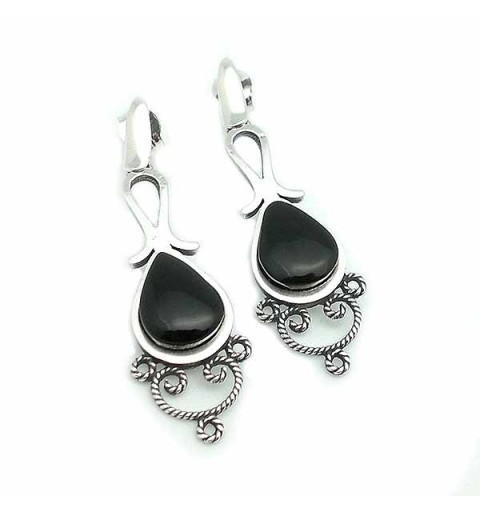 Jet and sterling silver earrings, with modern style.