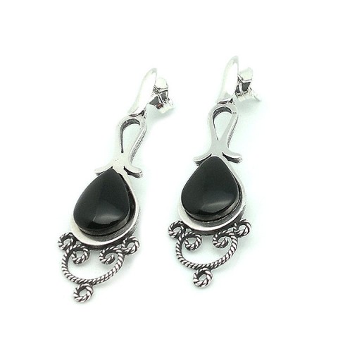 Jet and sterling silver earrings, with modern style.