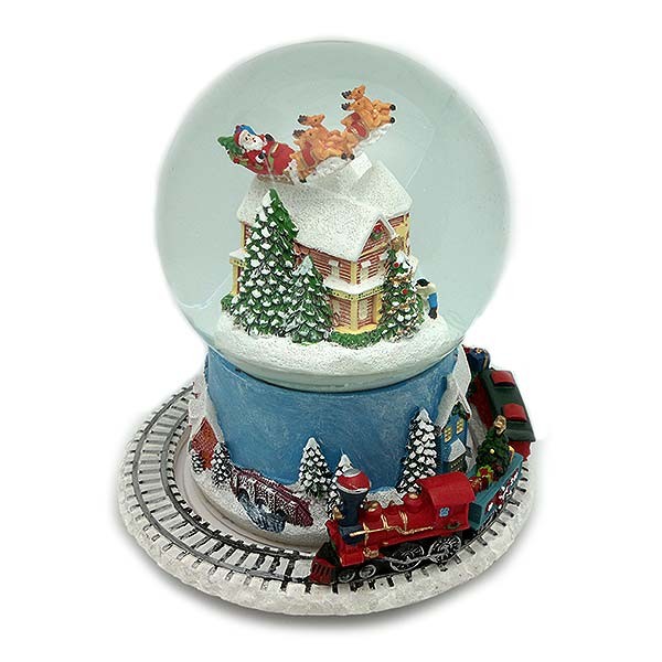 Bola de nieve navideña, con Papá Noel y tren