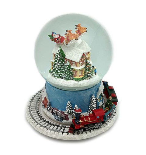 Bola de nieve navideña, con Papá Noel y tren