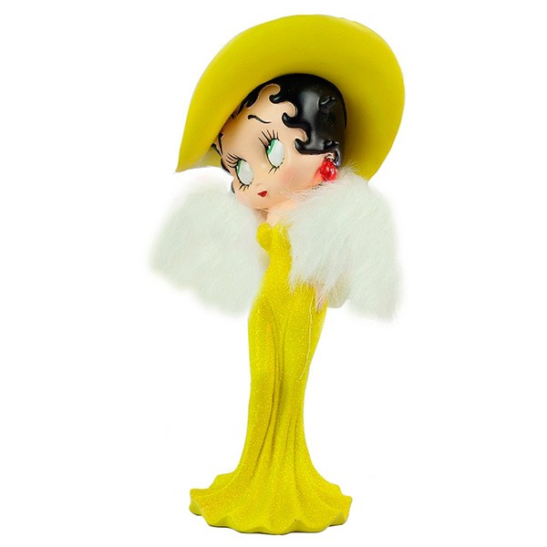 Betty Boop madam, in a yellow dress and hat and a nice stole.