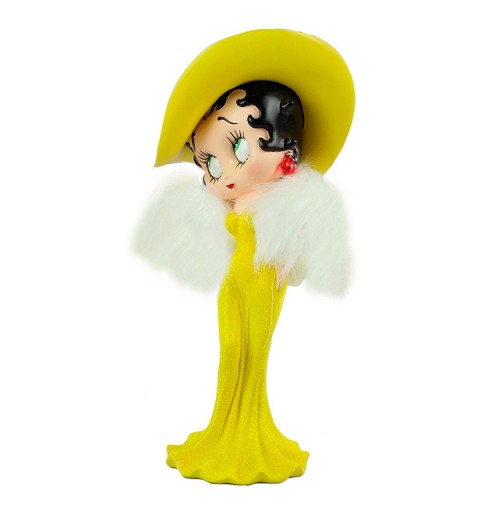 Betty Boop madam, con vestido y sombrero amarillo y una bonita estola.