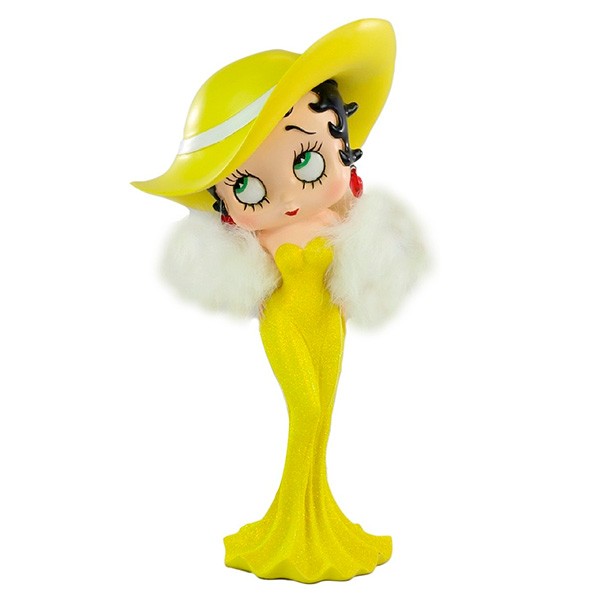 Betty Boop madam, con vestido y sombrero amarillo y una bonita estola.