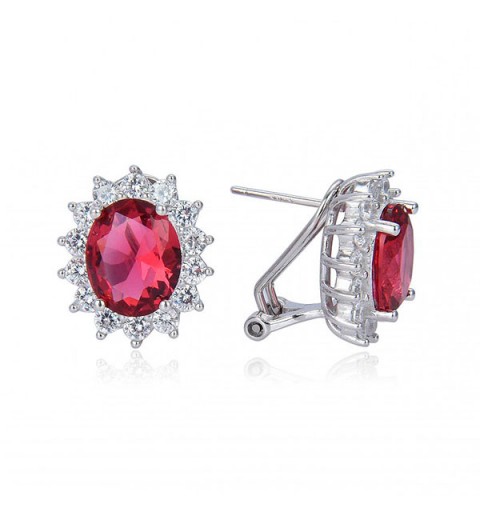 Silver earrings, with omega closure, ruby.