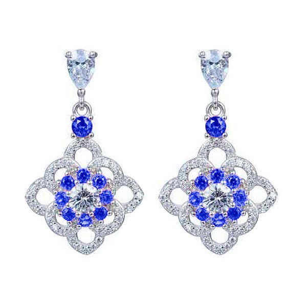 Silver earrings with white and sapphire zircons