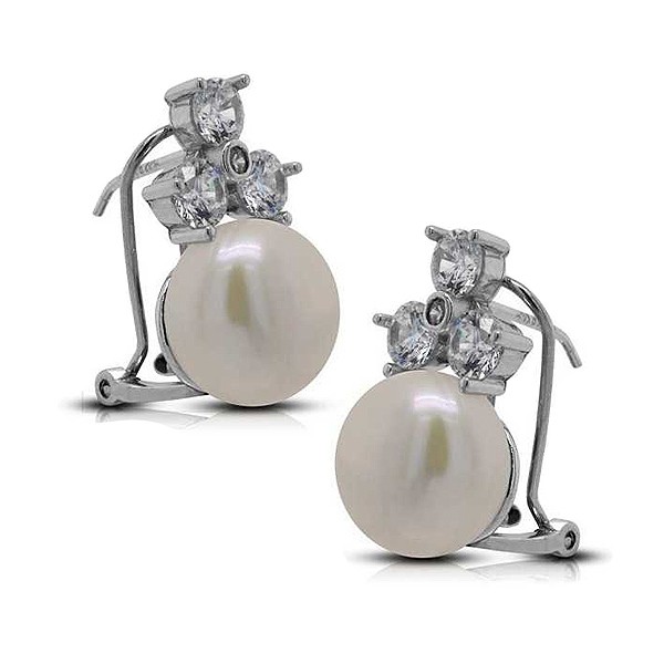 Earrings with omega closure, in sterling silver, pearls and zircons.