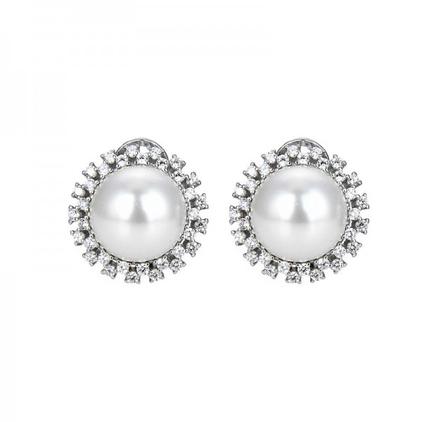 Omega closure earrings, with zircons and pearl