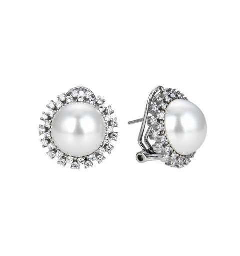 Omega closure earrings, with zircons and pearl