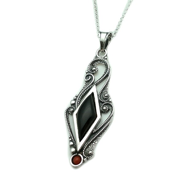 Traditional pendant, made of sterling silver, jet and coral