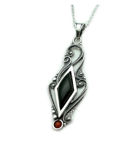 Traditional pendant, made of sterling silver, jet and coral
