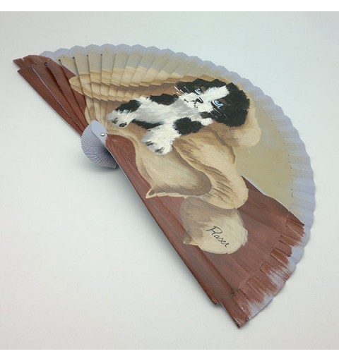 Fan with a dog wrapped in a towel, hand painted.