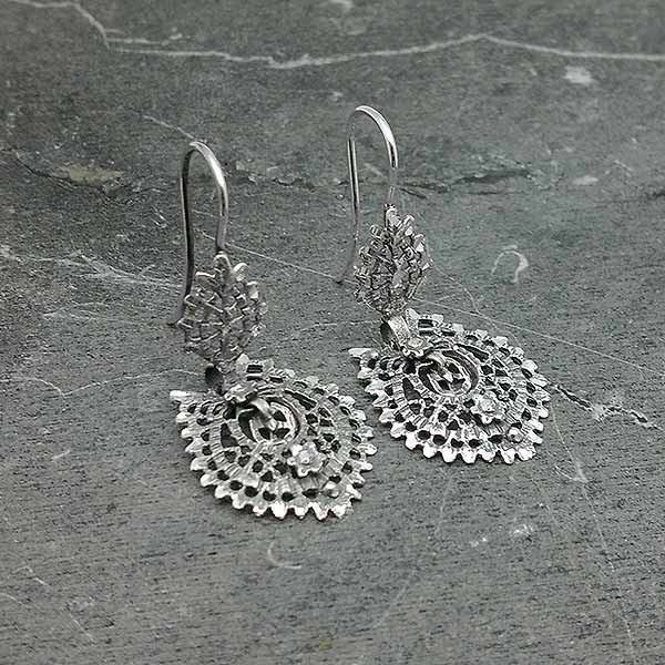 Galician earrings, dressing type, in sterling silver.