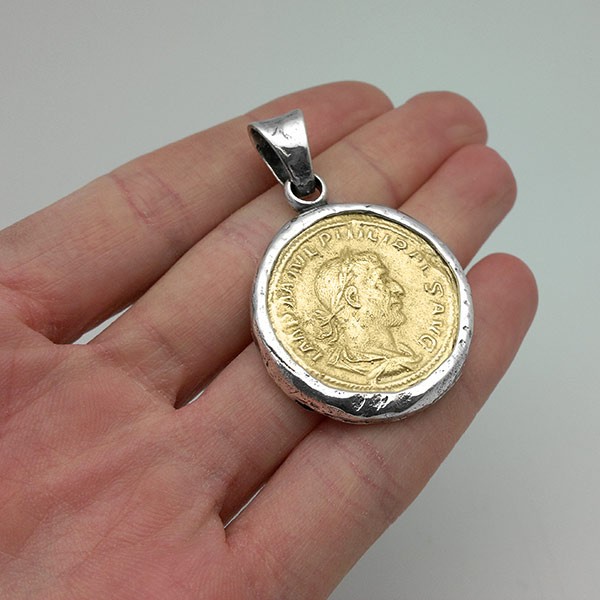 Roman coin silver pendant