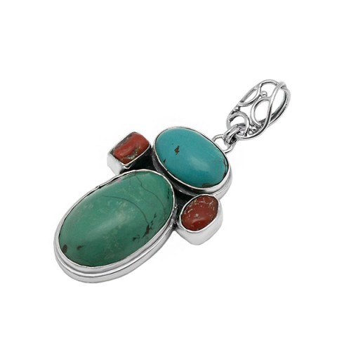 Turquoise and coral pendant