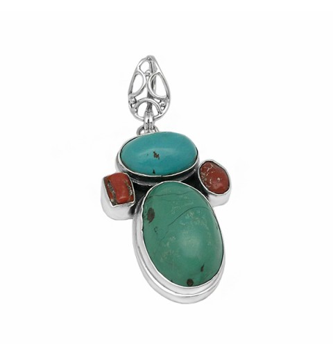 Turquoise and coral pendant