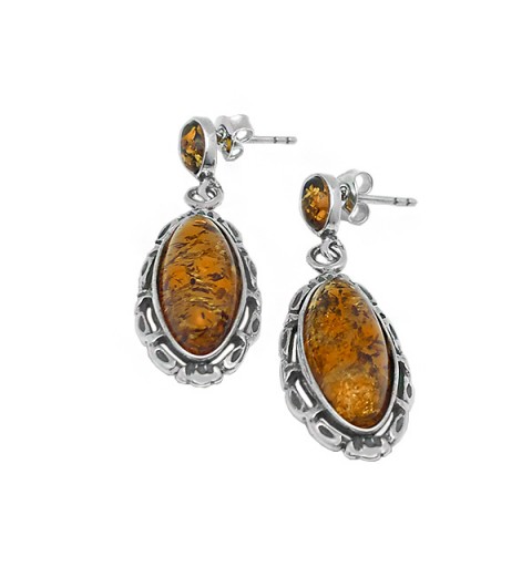Earrings with natural amber stone