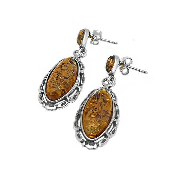 Earrings with natural amber stone