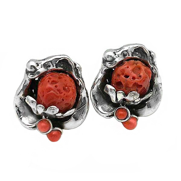 Silver earrings, coral,...