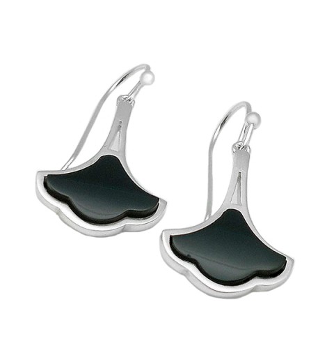 Earrings smooth silver and jet