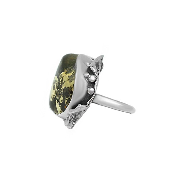 Green Amber Adjustable Ring
