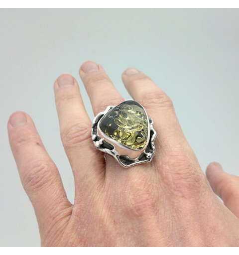 Green Amber Adjustable Ring