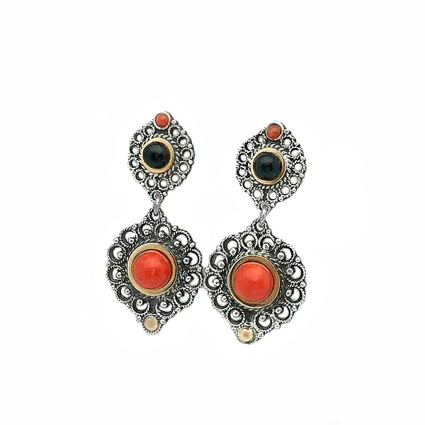 Coral earrings silver and gold
