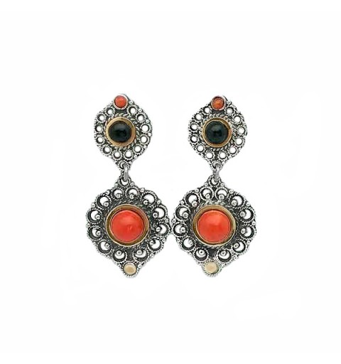 Coral earrings silver and gold
