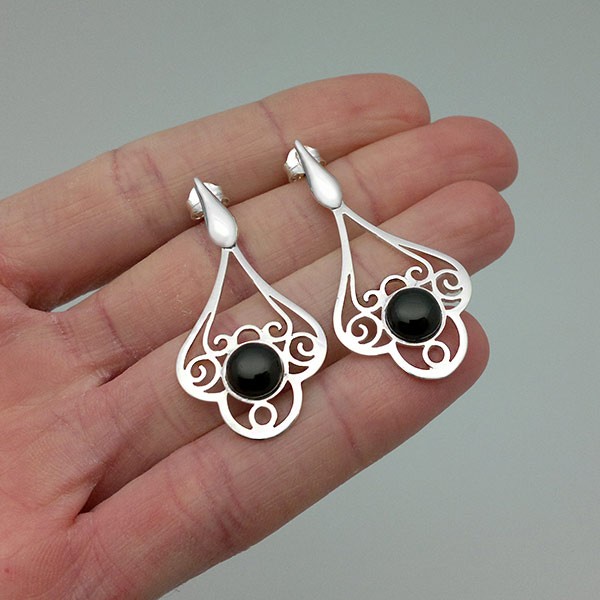 Earrings sterling silver and jet