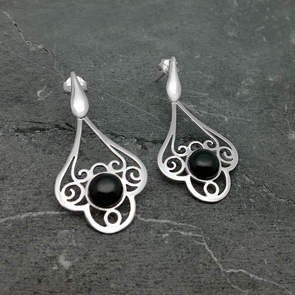 Earrings sterling silver and jet