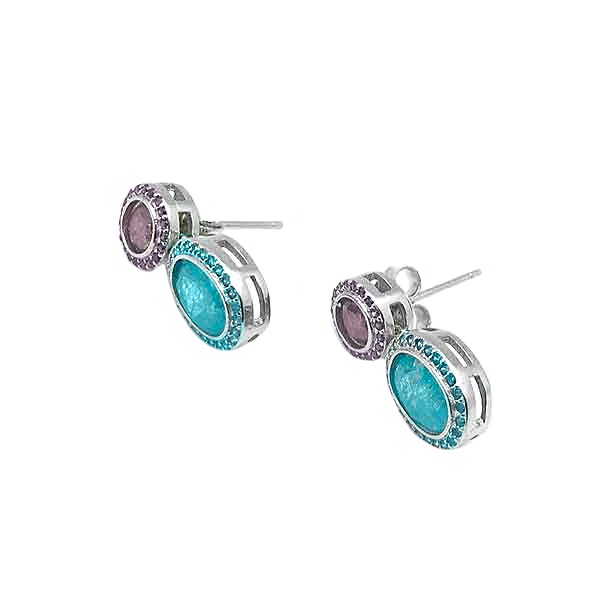 Blue and purple zirconia earrings