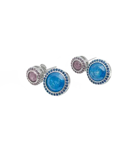 Zirconia blue round earrings