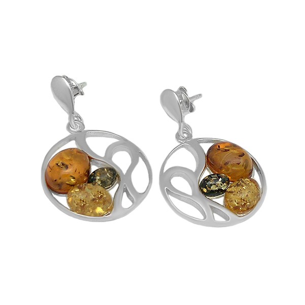 Amber stone openwork earrings