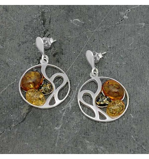 Amber stone openwork earrings