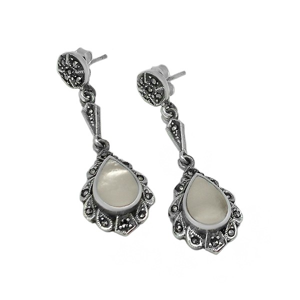 Mother-of-pearl and marcasite earrings