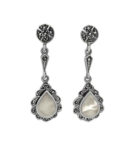 Mother-of-pearl and marcasite earrings
