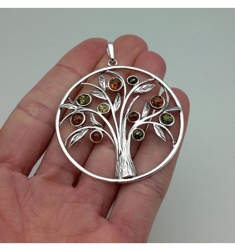 Big Tree life pendant with amber