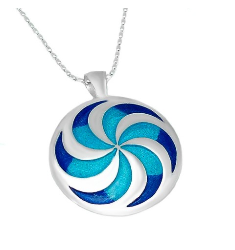 Celtic pendant, spiral, fire enamel and sterling silver.
