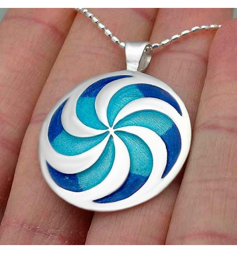 Celtic pendant, spiral, fire enamel and sterling silver.