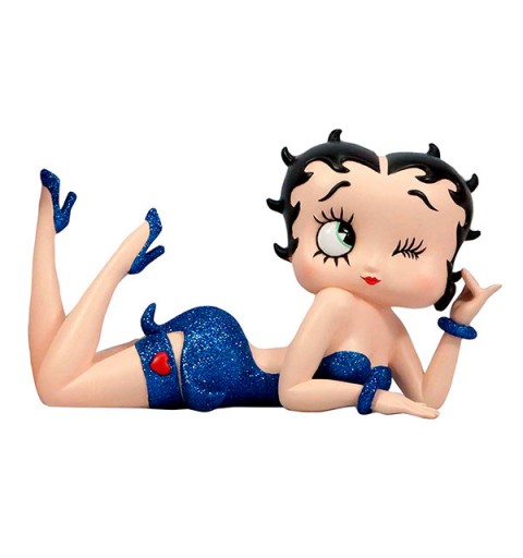 Betty boop lying winking, blue dress.