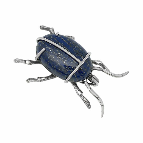 Lapis lazuli beetle brooch