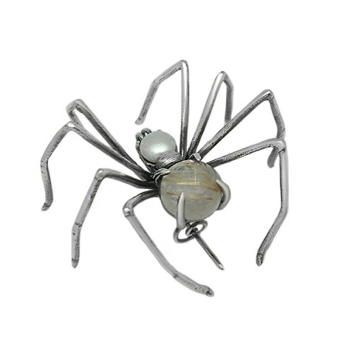 Quartz spider brooch