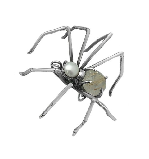 Quartz spider brooch
