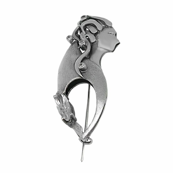 Brooch with the silhouette of a woman made of sterling silver.
