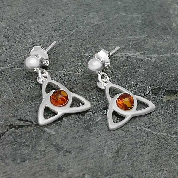 Sterling triquetra earrings with amber