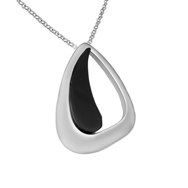 Smooth silver and jet pendant