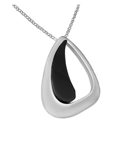Smooth silver and jet pendant